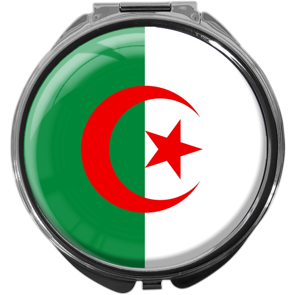 metALUm Pillendose mit Spiegel rund Metall 3 Fächer FLAGGE ALGERINE #0113