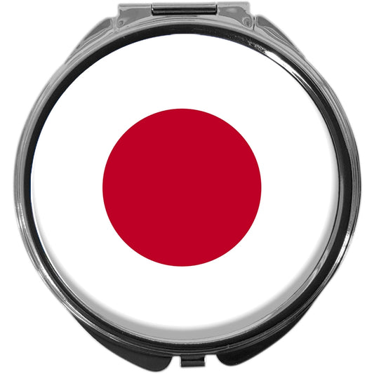 metALUm Pillendose mit Spiegel rund Metall 3 Fächer FLAGGE JAPAN #0044