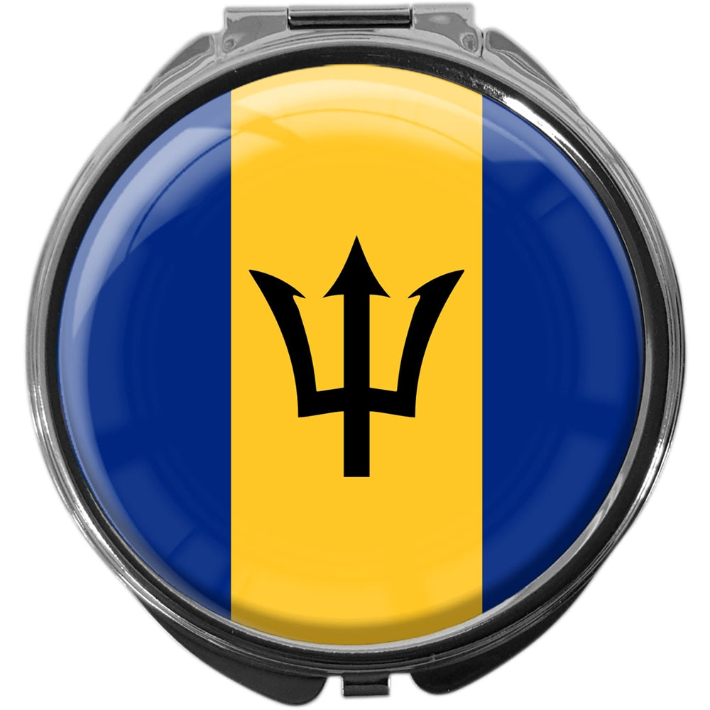metALUm Pillendose mit Spiegel rund Metall 3 Fächer FLAGGE BARBADOS #0013