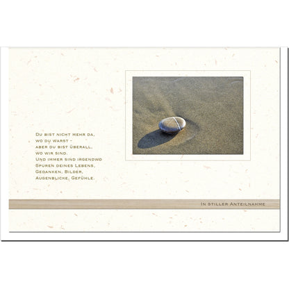 Kondolenzkarte ERINNERUNG - Stein im Sand - metALUm #00552