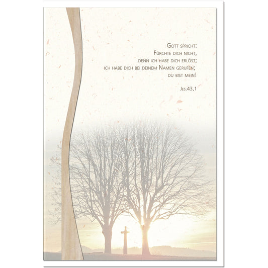 Trauerkarte ERLÖSUNG - Kreuz im Sonnenuntergang - metALUm #01405