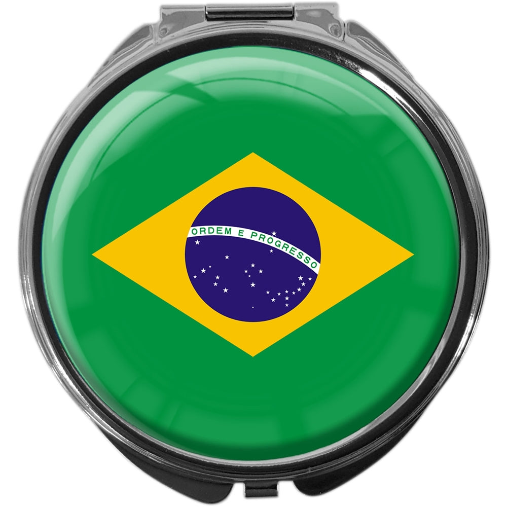 metALUm Pillendose mit Spiegel rund Metall 3 Fächer FLAGGE BRASILIEN #0015