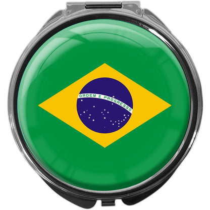 metALUm Pillendose mit Spiegel rund Metall 3 Fächer FLAGGE BRASILIEN #0015