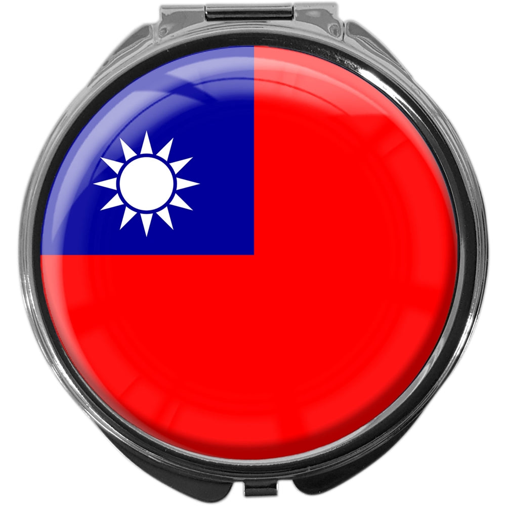 metALUm Pillendose mit Spiegel rund Metall 3 Fächer FLAGGE TAIWAN #0118