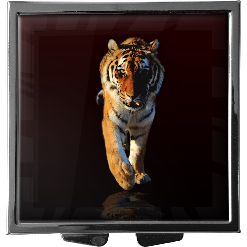 metALUm XXL Pillendose quadratisch 4 Fächer Tiger #0023