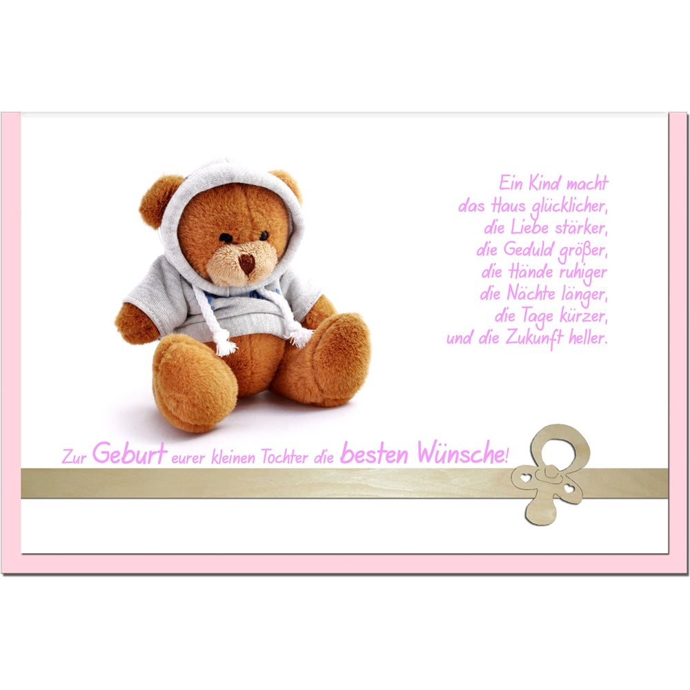 metALUm Karte zur Geburt eines Mädchens TEDDYBÄR - 1205003S