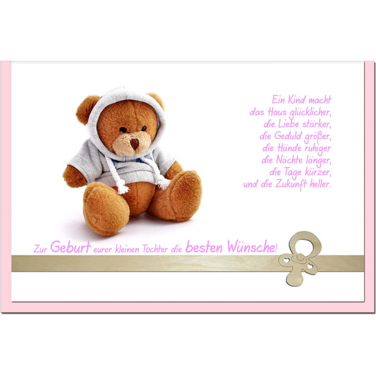 metALUm Karte zur Geburt eines Mädchens TEDDYBÄR - 1205003S