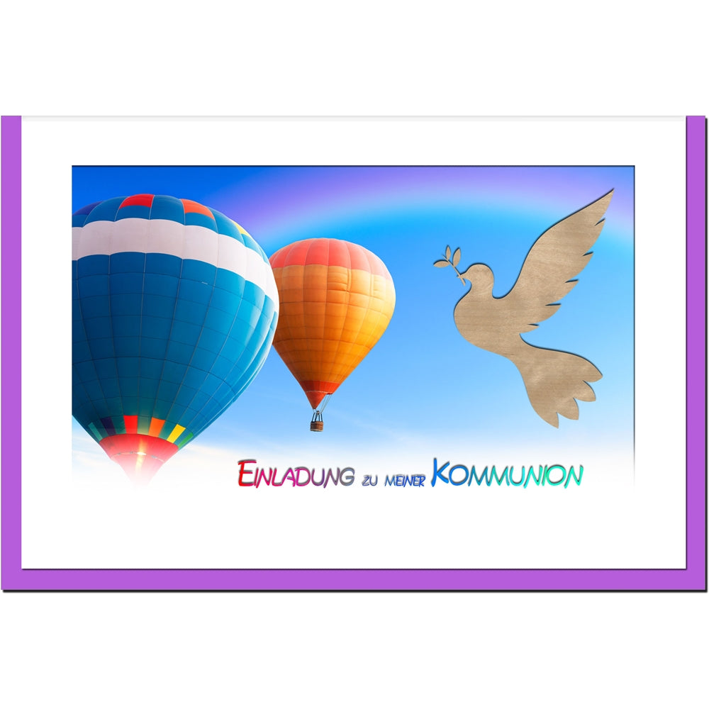 metALUm Einladungskarten KOMMUNION - Heißluftballons - 10 Karten - 1601017