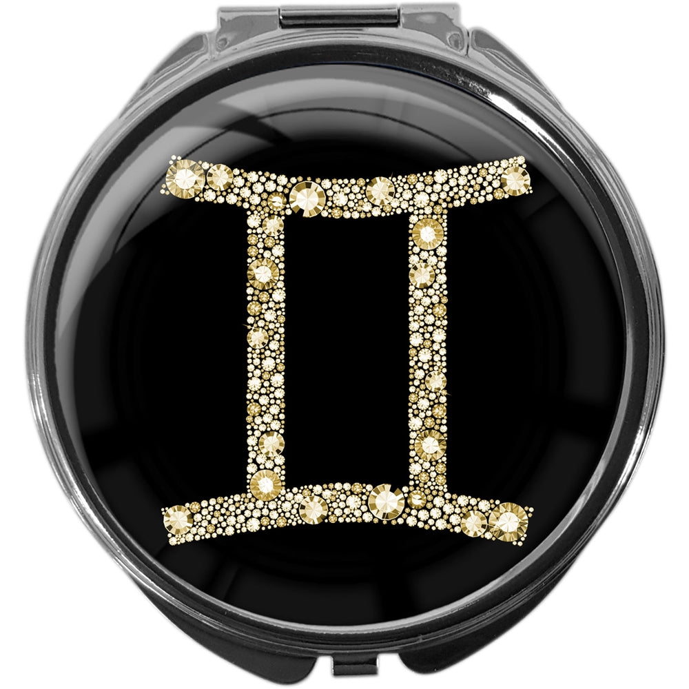 metALUm Pillendose mit Spiegel rund Metall 3 Fächer STERNZEICHEN ZWILLINGE #1085