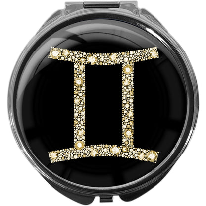 metALUm Pillendose mit Spiegel rund Metall 3 Fächer STERNZEICHEN ZWILLINGE #1085