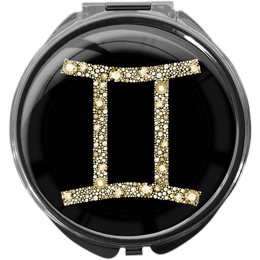 metALUm Pillendose mit Spiegel rund Metall 3 Fächer STERNZEICHEN ZWILLINGE #1085