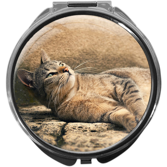 metALUm Pillendose mit Spiegel rund Metall 3 Fächer KATZE #1159