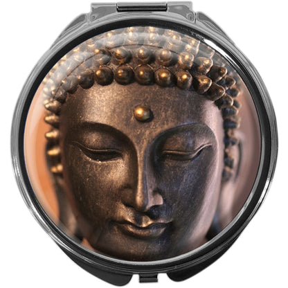 metALUm Pillendose mit Spiegel rund Metall 3 Fächer BUDDAH #1011