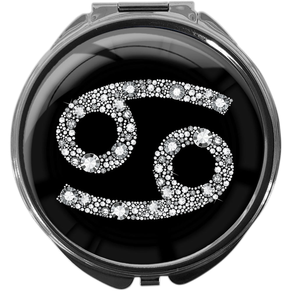 metALUm Pillendose mit Spiegel rund Metall 3 Fächer STERNZEICHEN KREBS #1074