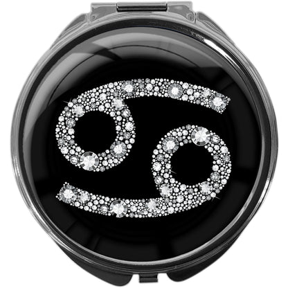 metALUm Pillendose mit Spiegel rund Metall 3 Fächer STERNZEICHEN KREBS #1074