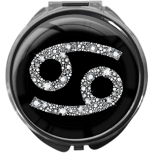 metALUm Pillendose mit Spiegel rund Metall 3 Fächer STERNZEICHEN KREBS #1074