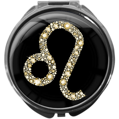 metALUm Pillendose mit Spiegel rund Metall 3 Fächer STERNZEICHEN LÖWE #1083