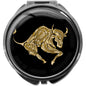 metALUm Pillendose mit Spiegel rund Metall 3 Fächer STERNZEICHEN STIER IN GOLD #1205