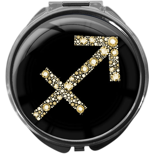 metALUm Pillendose mit Spiegel rund Metall 3 Fächer STERNZEICHEN SCHÜTZE #1077