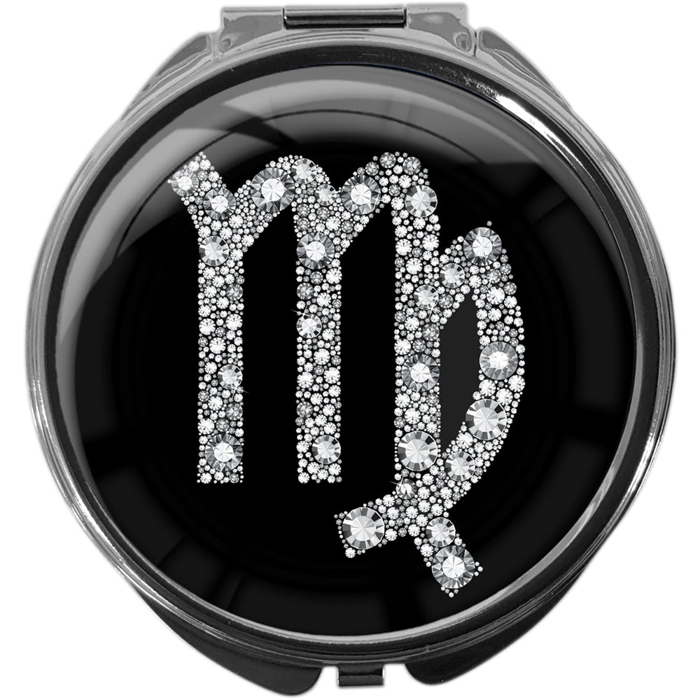 metALUm Pillendose mit Spiegel rund Metall 3 Fächer STERNZEICHEN JUNGFRAU #1070