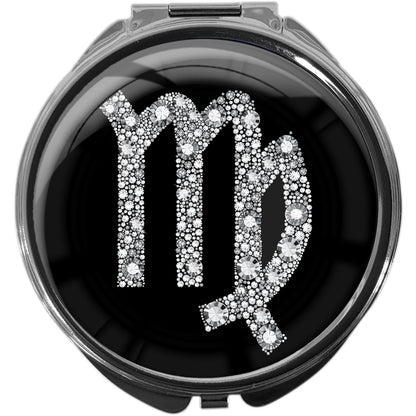 metALUm Pillendose mit Spiegel rund Metall 3 Fächer STERNZEICHEN JUNGFRAU #1070