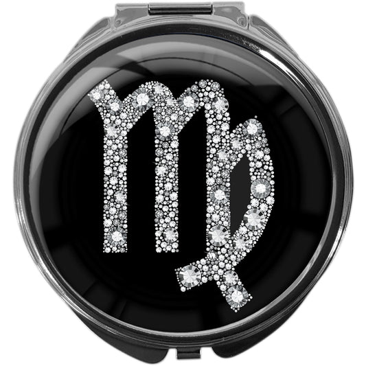 metALUm Pillendose mit Spiegel rund Metall 3 Fächer STERNZEICHEN JUNGFRAU #1070