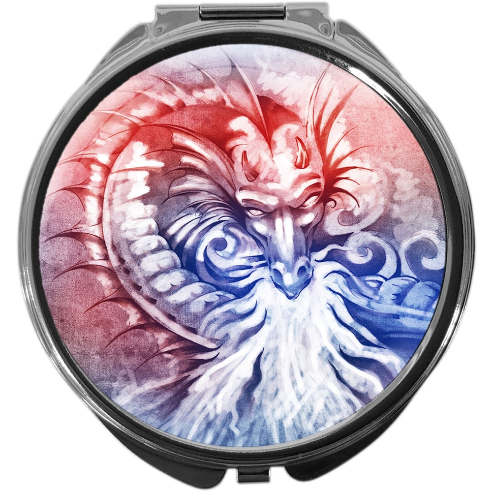 metALUm Pillendose mit Spiegel rund Metall 3 Fächer DRACHEN #1196