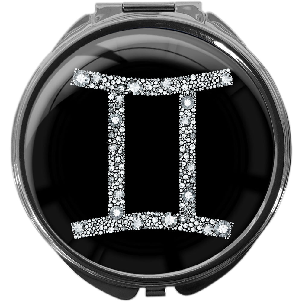 metALUm Pillendose mit Spiegel rund Metall 3 Fächer STERNZEICHEN ZWILLINGE #1073