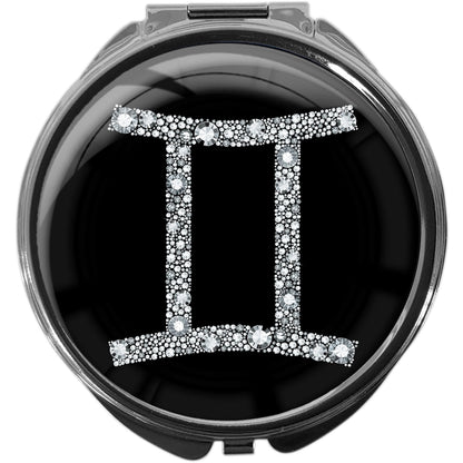 metALUm Pillendose mit Spiegel rund Metall 3 Fächer STERNZEICHEN ZWILLINGE #1073