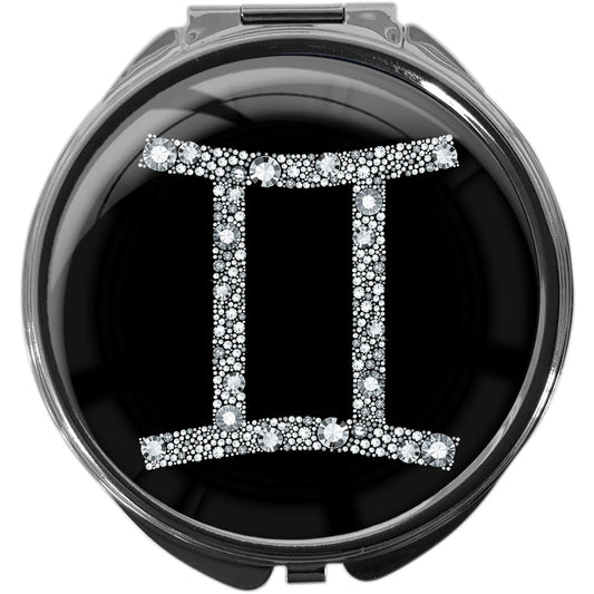 metALUm Pillendose mit Spiegel rund Metall 3 Fächer STERNZEICHEN ZWILLINGE #1073