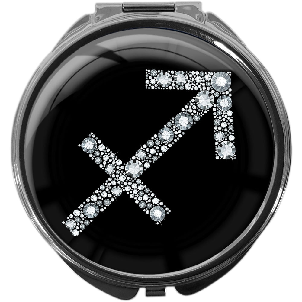 metALUm Pillendose mit Spiegel rund Metall 3 Fächer STERNZEICHEN SCHÜTZE #1065