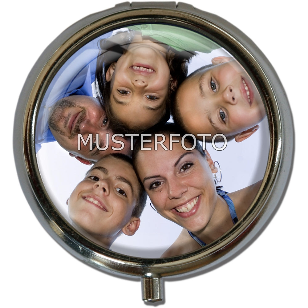 metALUm Personalisierbare Pillendose in runder Form Mit Ihrem eigenen Foto