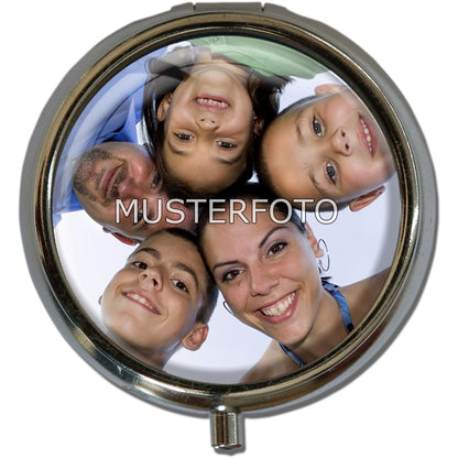 metALUm Personalisierbare Pillendose in runder Form Mit Ihrem eigenen Foto