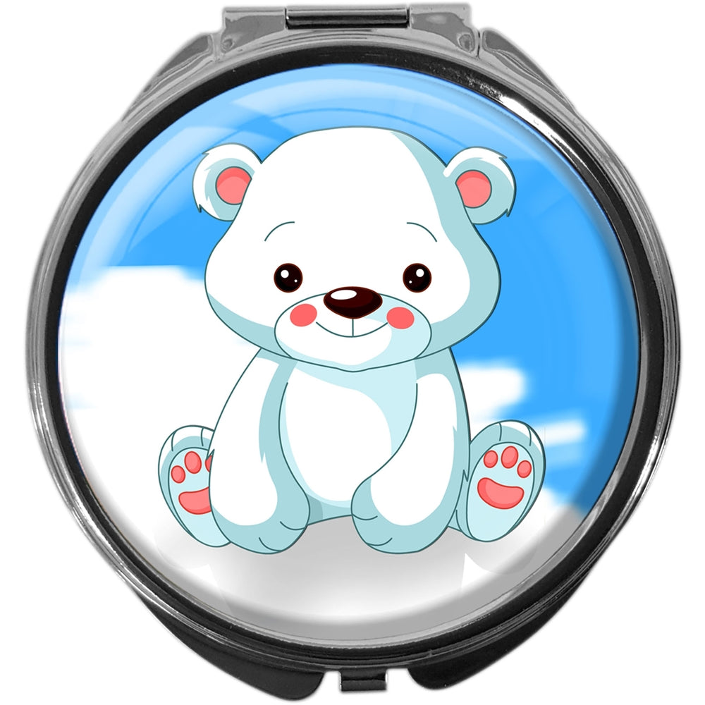 metALUm Pillendose mit Spiegel rund Metall 3 Fächer KLEINER EISBÄR #1042