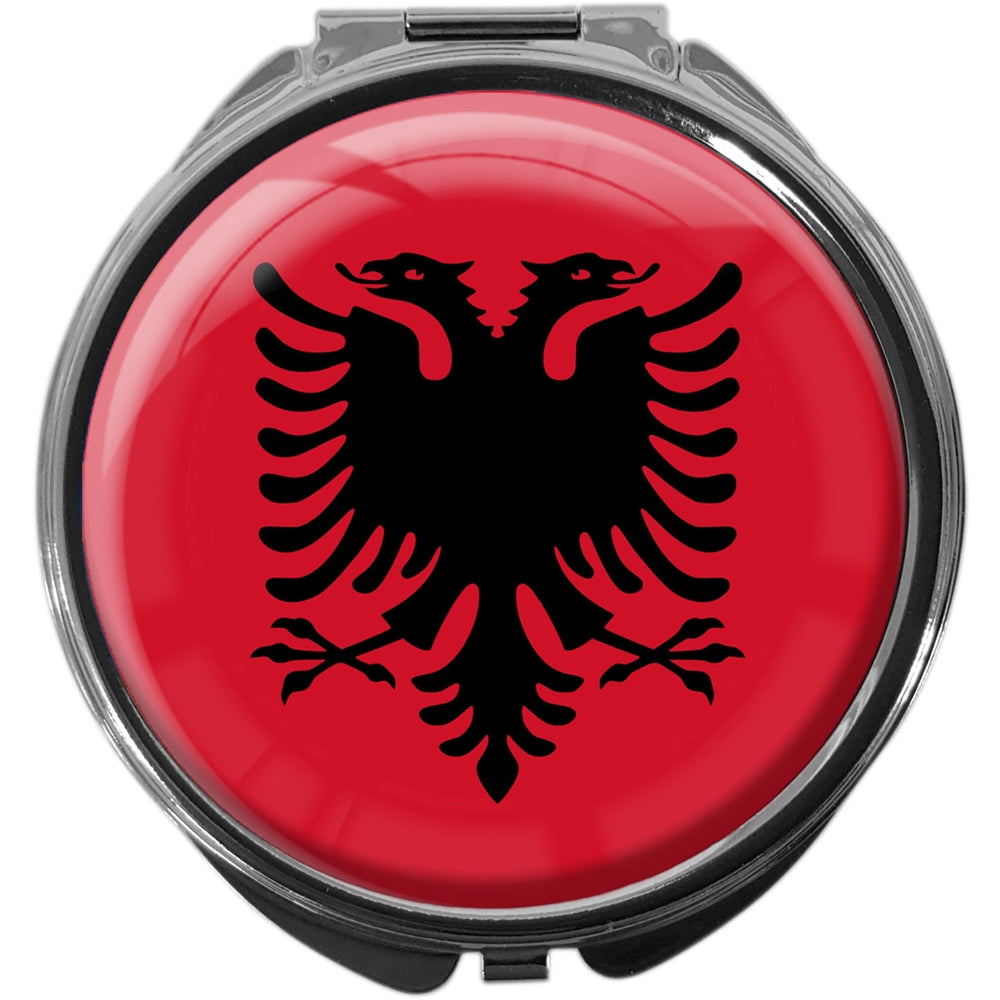 metALUm Pillendose mit Spiegel rund Metall 3 Fächer FLAGGE ALBANIEN #0067