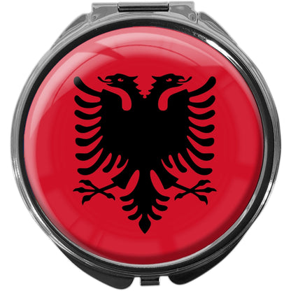 metALUm Pillendose mit Spiegel rund Metall 3 Fächer FLAGGE ALBANIEN #0067