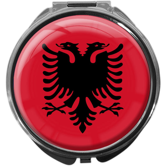 metALUm Pillendose mit Spiegel rund Metall 3 Fächer FLAGGE ALBANIEN #0067