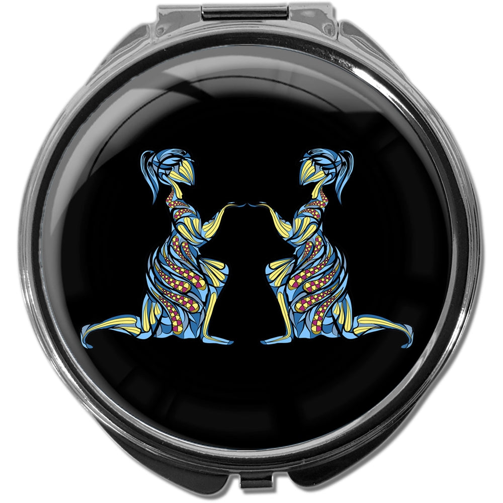 metALUm Pillendose mit Spiegel rund Metall 3 Fächer STERNZEICHEN ZWILLINGE #1224