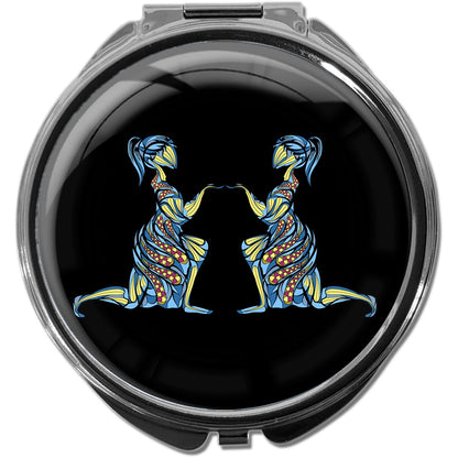 metALUm Pillendose mit Spiegel rund Metall 3 Fächer STERNZEICHEN ZWILLINGE #1224