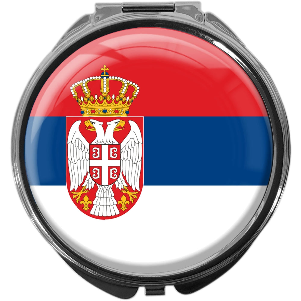 metALUm Pillendose mit Spiegel rund Metall 3 Fächer FLAGGE SERBIEN #0065