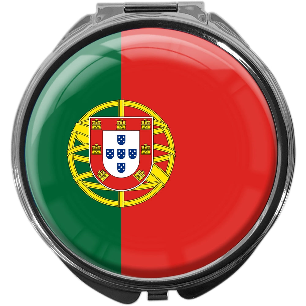metALUm Pillendose mit Spiegel rund Metall 3 Fächer FLAGGE PORTUGAL #0043