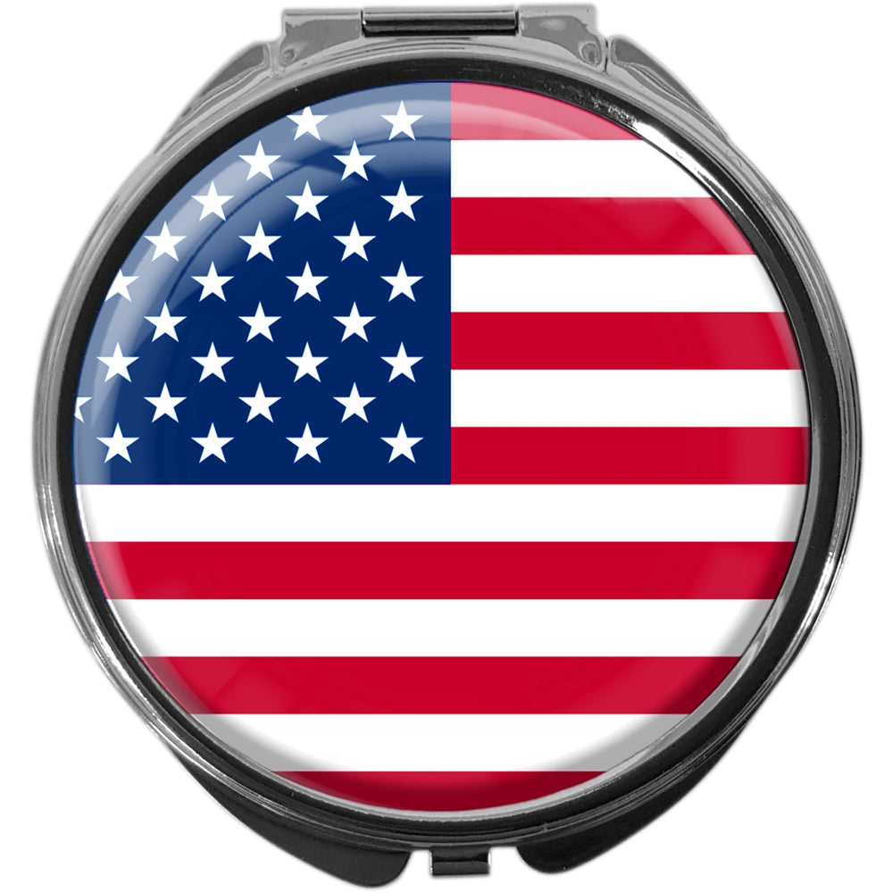 metALUm Pillendose mit Spiegel rund Metall 3 Fächer FLAGGE USA #0020