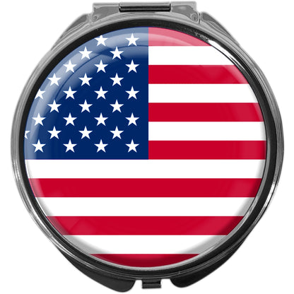 metALUm Pillendose mit Spiegel rund Metall 3 Fächer FLAGGE USA #0020