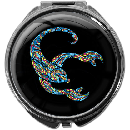 metALUm Pillendose mit Spiegel rund Metall 3 Fächer STERNZEICHEN SKORPION #1218