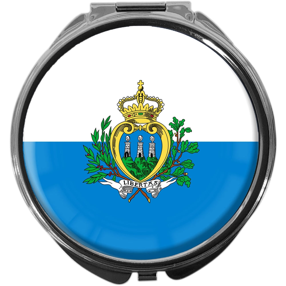 metALUm Pillendose mit Spiegel rund Metall 3 Fächer FLAGGE SAN MARINO #0121