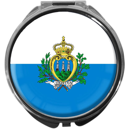 metALUm Pillendose mit Spiegel rund Metall 3 Fächer FLAGGE SAN MARINO #0121
