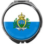 metALUm Pillendose mit Spiegel rund Metall 3 Fächer FLAGGE SAN MARINO #0121