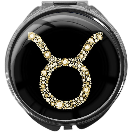 metALUm Pillendose mit Spiegel rund Metall 3 Fächer STERNZEICHEN STIER #1079