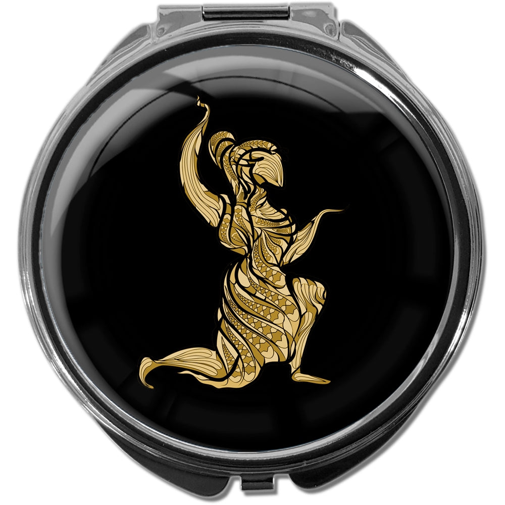 metALUm Pillendose mit Spiegel rund Metall 3 Fächer STERNZEICHEN JUNGFRAU IN GOLD #1211