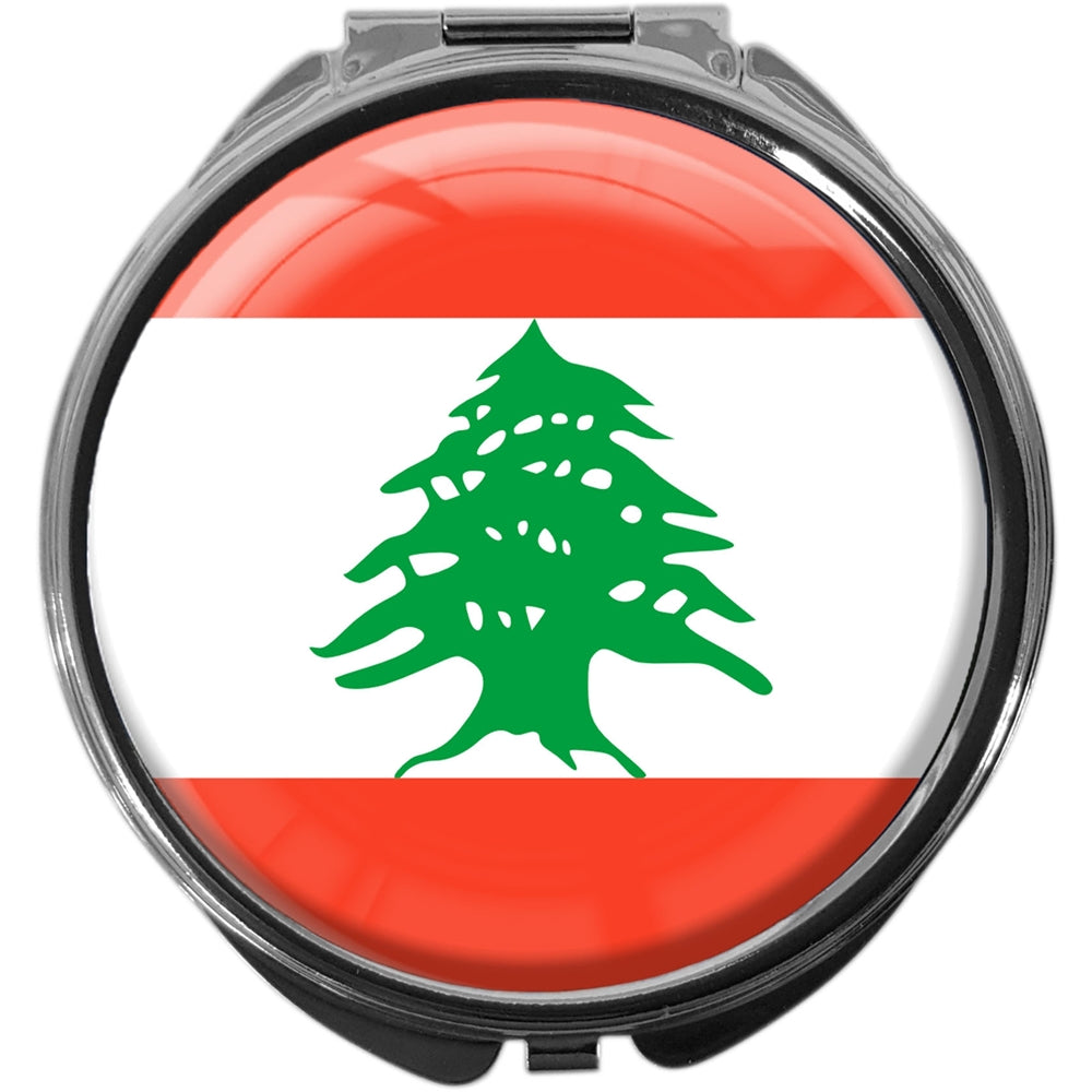 metALUm Pillendose mit Spiegel rund Metall 3 Fächer FLAGGE LIBANON #0108